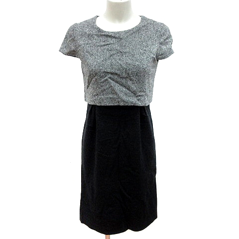 エストネーション ビス Estnation Bis ワンピース タイト ひざ丈 半袖 ウール 36 グレー 黒 ブラック Rt レディース 195 ベクトルパーク