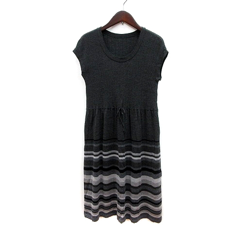 コムサデモード Comme Ca Du Mode ワンピース ひざ丈 ボーダー フレンチスリーブ リブ M チャコールグレー Mn レディース 195 ベクトルパーク