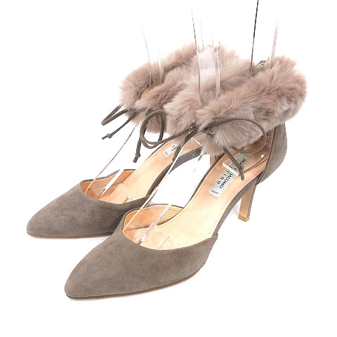 カリーノ Carino セパレートパンプス ポインテッドトゥ スエード ハイヒール アンクルストラップ ファー リボン 24 茶 ブラウン Ct レディース 195 ベクトルパーク