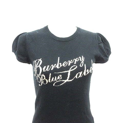 新品バーバリーブルーレーベルパフスリーブサマーニットセーター半袖黒38M三陽商会 新品バーバリーブルーレーベルパフスリーブサマーニットセーター半袖黒