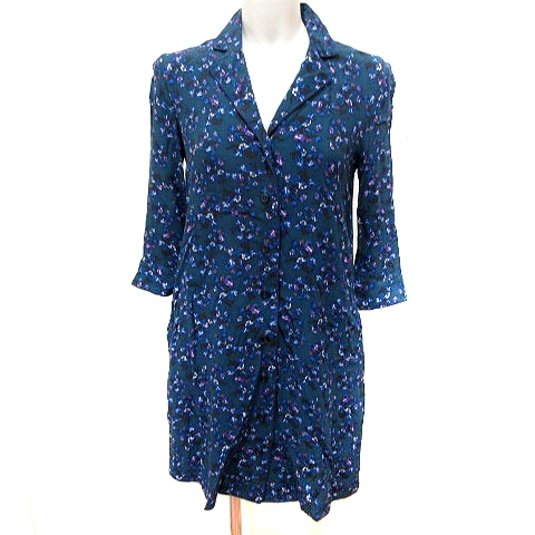 ミュベールワーク Muveil Work シャツワンピース タイト ミニ 五分袖 花柄 36 青 ブルー Rt レディース 195 ベクトルパーク