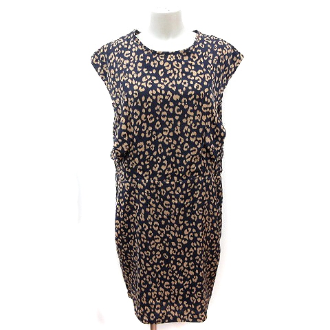 イェッカヴェッカ Yecca Vecca ワンピース フレンチスリーブ ミニ ヒョウ柄 レオパード F 紺 ネイビー ベージュ St レディース 195 ベクトルパーク