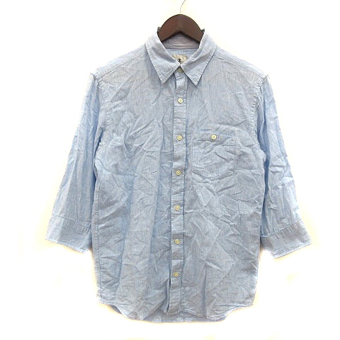 タケオキクチ Takeo Kikuchi シャツ 麻 リネン 七分袖 3 青 ライトブルー Ms メンズ 195 ベクトルパーク