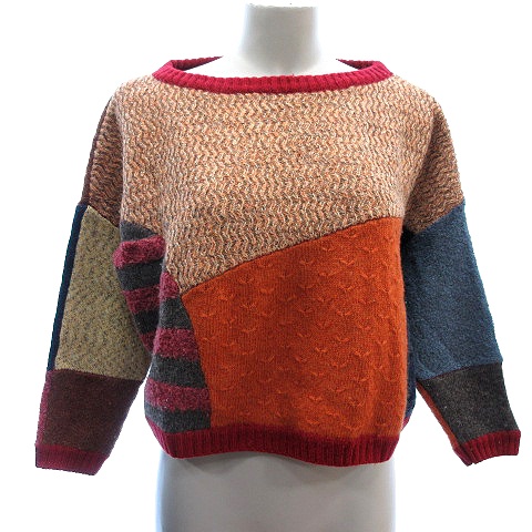 アトリエドゥサボン L Atelier Du Savon ニット セーター ボートネック 切替 ボーダー 総柄 ウール 長袖 F マルチカラー Au レディース 195 ベクトルパーク