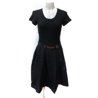 ポールカ Paule Ka ひざ丈ワンピース 半袖 切替 ウエストマーク 38 黒 ブラック Yi レディース 195 ベクトルパーク