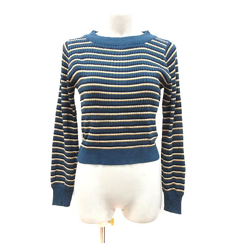 レトロガール Retro Girl リブニット カットソー 長袖 クルーネック ボーダー M 青 ブルー Ct レディース 195 ベクトルパーク