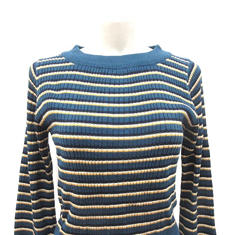 レトロガール Retro Girl リブニット カットソー 長袖 クルーネック ボーダー M 青 ブルー Ct レディース 195 ベクトルパーク