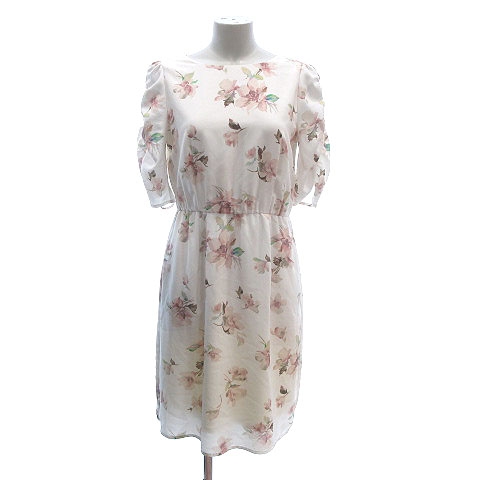 トランテアン ソン ドゥ モード 31 Sons De Mode ワンピース ひざ丈 五分袖 パワーショルダー シフォン 花柄 36 ライトベージュ ピンク Ct レディース 195 ベクトルパーク