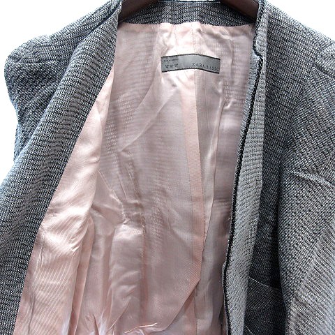 ザラ ベーシック Zara Basic スーツ セットアップ 上下 ノーカラージャケット 総裏地 ツイード 総柄 Xl タイトスカート ミニ L グレー 黒 ブラック Au レディース 195 ベクトルパーク