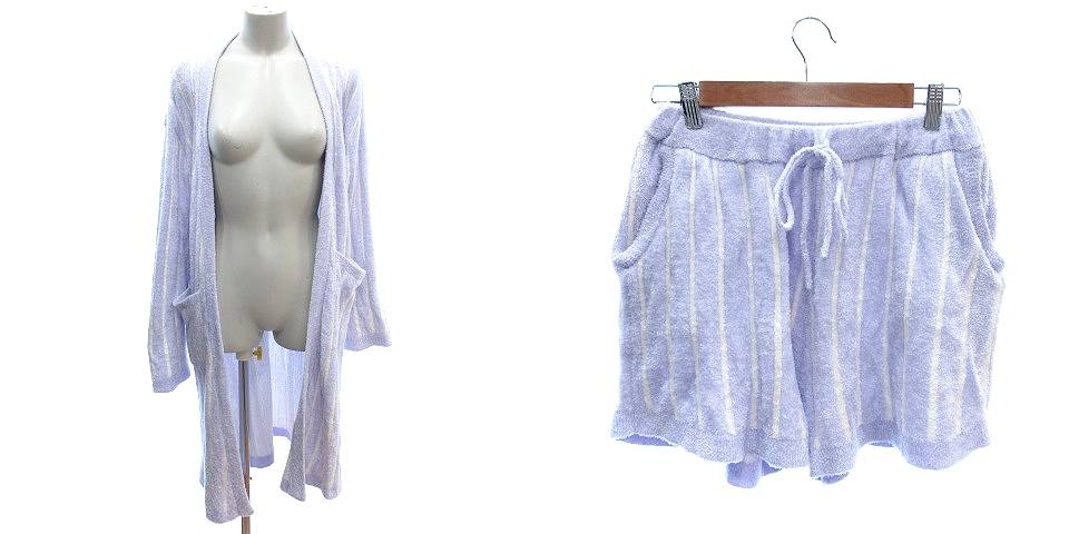 ピーチジョン Peach John ルームウェア セットアップ 上下 ガウン 長袖 ショートパンツ ボア ストライプ ナイロン M 紫 パープル Au レディース 195 ベクトルパーク