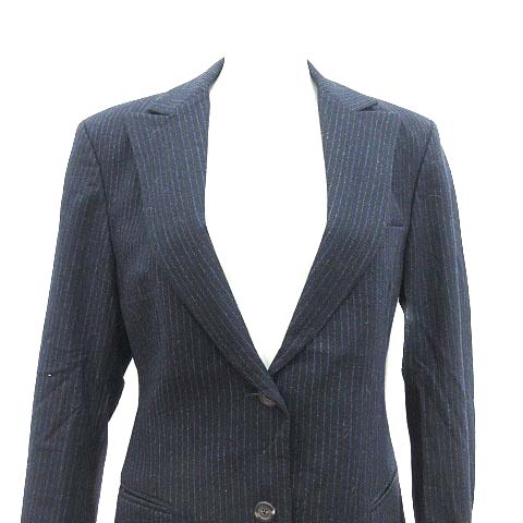 ポールスチュアート Paul Stuart スーツ 上下 テーラードジャケット 総裏地 タイトスカート ミモレ ロング ストライプ ウール 紺 ネイビー Yk レディース 195 ベクトルパーク