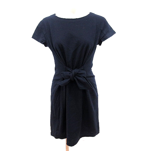 プラステ Plst ワンピース ひざ丈 フレンチスリーブ ウエストマーク ウール 2 紺 ネイビー Ct レディース 195 ベクトルパーク