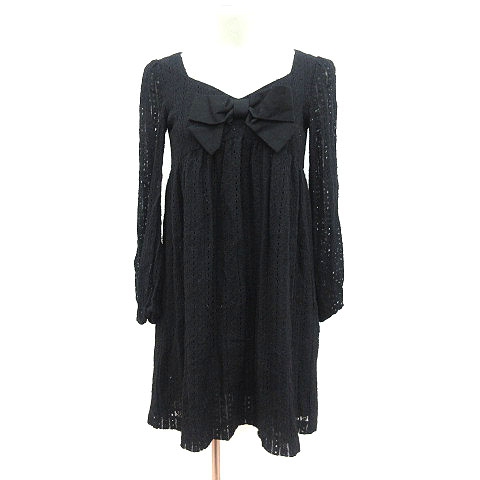 レストローズ L Est Rose ワンピース ミニ 長袖 ニット レース 総柄 リボン ウール 2 黒 ブラック Ct レディース 195 ベクトルパーク