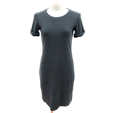 セオリー Theory ニットワンピース ミニ Uネック ロールアップ リブ 半袖 S グレー Au レディース 195 ベクトルパーク