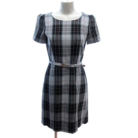 レッセパッセ Laisse Passe ワンピース ミニ ボートネック チェック 半袖 ウエストマーク 36 グレー Au レディース 195 ベクトルパーク