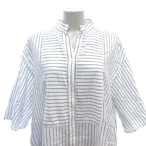 アズールバイマウジー Azul By Moussy シャツワンピース ロング 長袖 オープンカラー ストライプ M 白 ホワイト グレー Ct レディース 195 ベクトルパーク