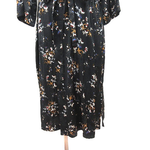 レプシィム ローリーズファーム Lepsim Lowrys Farm ガウンカーディガン サテン ロング 長袖 花柄 ウエストマーク F 黒 ブラック Ct レディース 195 ベクトルパーク