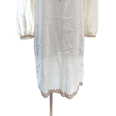 ナバアサナ Navasana ワンピース ひざ丈 長袖 刺繍 装飾 F ライトベージュ Ct レディース 195 ベクトルパーク