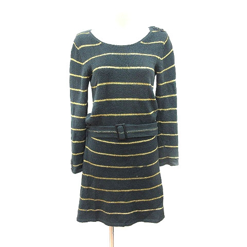 アーペーセー A P C ニットワンピース ひざ丈 長袖 ボーダー ウエストマーク S 緑 グリーン Ct レディース 195 ベクトルパーク