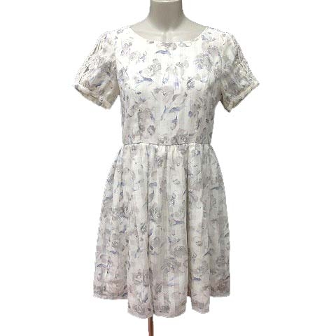 ロディスポット Lodispotto フレアワンピース ひざ丈 花柄 レース 半袖 M 白 ホワイト グレー Yk レディース 195 ベクトルパーク