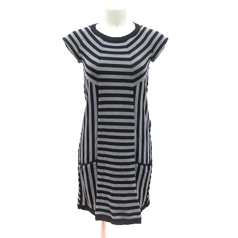 セオリー Theory ニットワンピース ひざ丈 フレンチスリーブ ボーダー ウール 2 グレー 黒 ブラック Ct レディース 195 ベクトルパーク