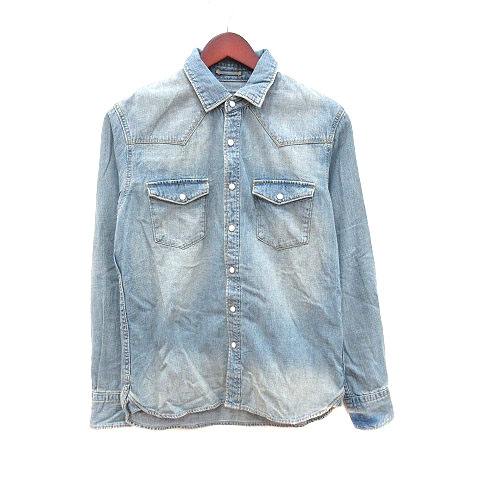 ナノユニバース Nano Universe 10 9 デニムシャツ 長袖 ユーズド加工 S 青 ライトブルー Ct メンズ 195 ベクトルパーク