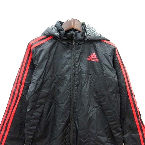 アディダス adidas スポーツウェア ベンチコート ライン 裏ボア 黒