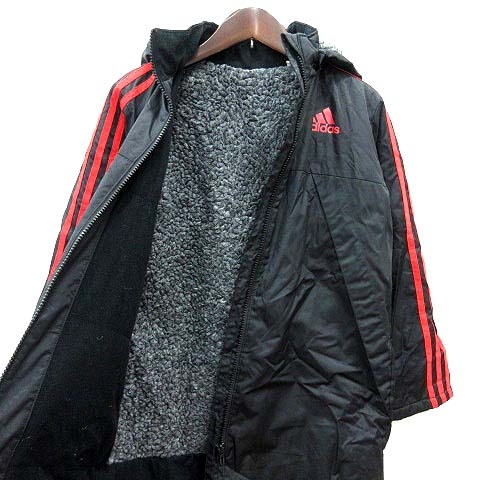 アディダス adidas スポーツウェア ベンチコート ライン 裏ボア 黒