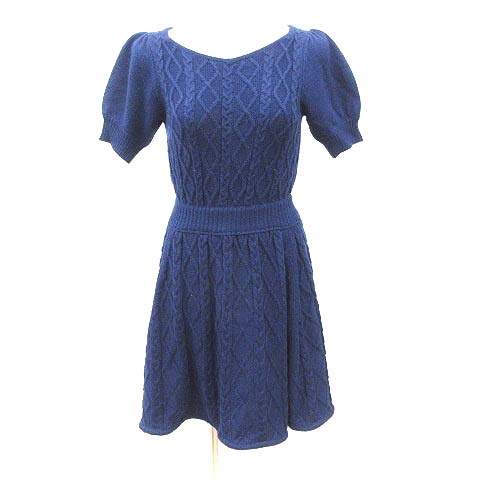 ティティー コー Titty Co フレアワンピース ニット ひざ丈 ケーブル 五分袖 S 青 ブルー 紺 ネイビー Yk レディース 195 ベクトルパーク