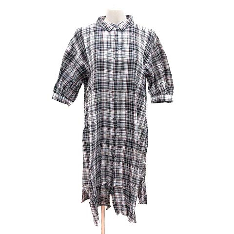 マジェスティックレゴン Majestic Legon シャツワンピース ひざ丈 グレンチェック 七分袖 M 黒 ブラック 白 ホワイト ピンク Yk レディース 195 ベクトルパーク