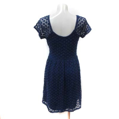 ザラ ベーシック Zara Basic ひざ丈ワンピース 半袖 刺繍 レース 紺 ネイビー Yi レディース 195 ベクトルパーク