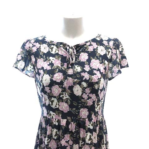 スープ Soup ワンピース ひざ丈 半袖 フリル袖 花柄 9 紺 ネイビー Ct レディース 195 ベクトルパーク