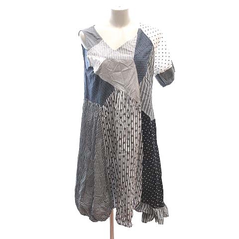 ビームスボーイ Beams Boy Tori To ワンピース ひざ丈 ノースリーブ 五分袖 アシンメトリー パッチワーク 切替 ストライプ ドット チェック 36 グレー Ct レディース 195 ベクトルパーク