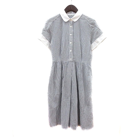 マッキントッシュフィロソフィー Mackintosh Philosophy ワンピース ひざ丈 ラウンドカラー ストライプ 半袖 38 グレー Mn レディース 195 ベクトルパーク