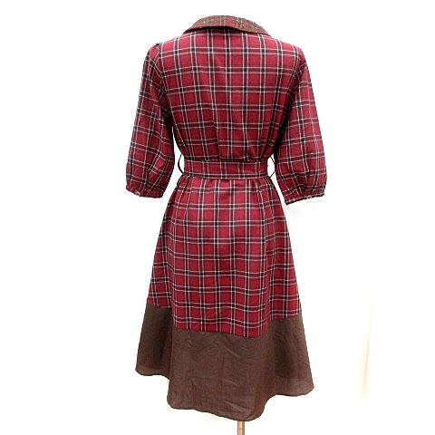 アクシーズファム Axes Femme ワンピース ミモレ ロング チェック レース 七分袖 M 赤 レッド Mn レディース 195 ベクトルパーク