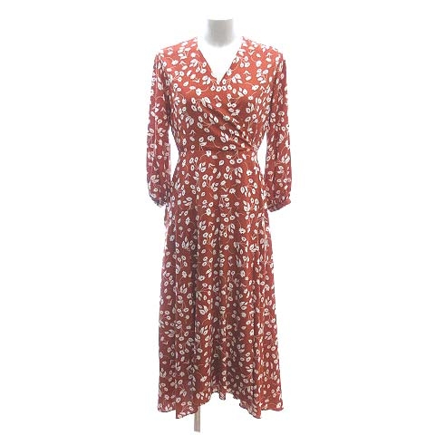 ミラオーウェン Mila Owen カシュクールワンピース ロング 長袖 ラップスカート 花柄 0 茶 ライトブラウン Ct レディース 195 ベクトルパーク