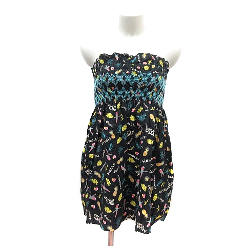 リリーブラウン Lily Brown ワンピース ミニ ベアトップ 総柄 F 黒 ブラック Mn レディース 195 ベクトルパーク