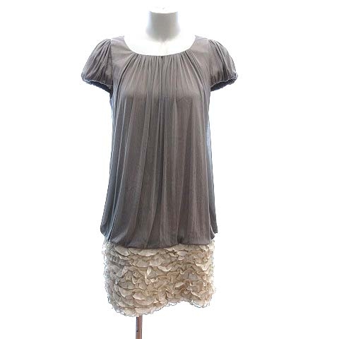 ルビーリベット Rubyrivet ワンピース ひざ丈 半袖 フリル シフォン 切替 38 グレージュ ベージュ Ct レディース 195 ベクトルパーク