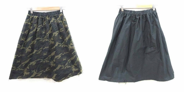 未使用品 アナザーエディション Another Edition アローズ チュールスカート フレア ひざ丈 リバーシブル 迷彩 カモフラ F 緑 カーキ 黒 ブラック Ct レディース 195 ベクトルパーク