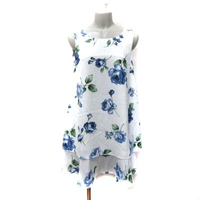ミーア Miia ひざ丈ワンピース ノースリーブ 花柄 ティアード F 白 ホワイト 青 ブルー Yi レディース 195 ベクトルパーク