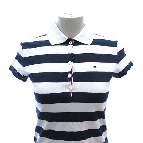 トミーヒルフィガー Tommy Hilfiger ポロシャツ 半袖 ボーダー S 紺 ネイビー 白 ホワイト Ct レディース 195 ベクトルパーク