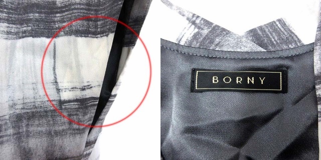 ボルニー Borny ひざ丈ワンピース Vネック チェック フレンチスリーブ M グレー 白 ホワイト Yk レディース 195 ベクトルパーク