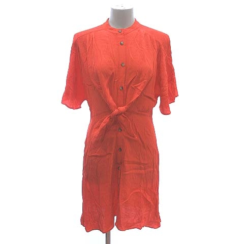 ザラウーマン Zara Woman シャツワンピース ひざ丈 フレンチスリーブ マオカラー 前結び S 赤 朱色 Ct レディース 195 ベクトルパーク