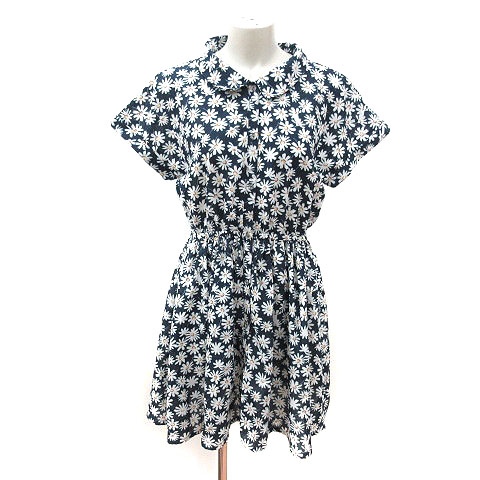 ナイスクラップ Nice Claup Continuer De Nice Claup シャツワンピース ミニ 花柄 半袖 M 紺 ネイビー 白 ホワイト 黄 イエロー オレンジ Ms レディース 195 ベクトルパーク