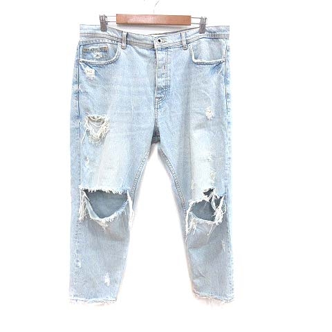 ザラマン Zara Man デニムパンツ ジーンズ テーパード ダメージ ボタンフライ 44 青 ライトブルー Ct メンズ 195 ベクトルパーク