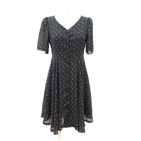 ダズリン Dazzlin ワンピース ひざ丈 五分袖 シフォン 花柄 F 黒 ブラック Ct レディース 195 ベクトルパーク