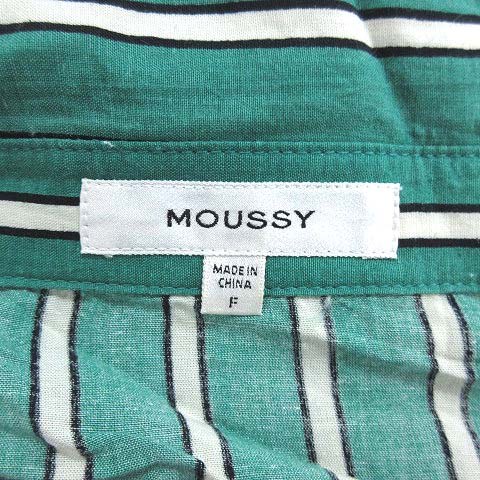 マウジー Moussy シャツワンピース ロング 半袖 ストライプ 麻 リネン F 緑 グリーン Ct レディース 195 ベクトルパーク