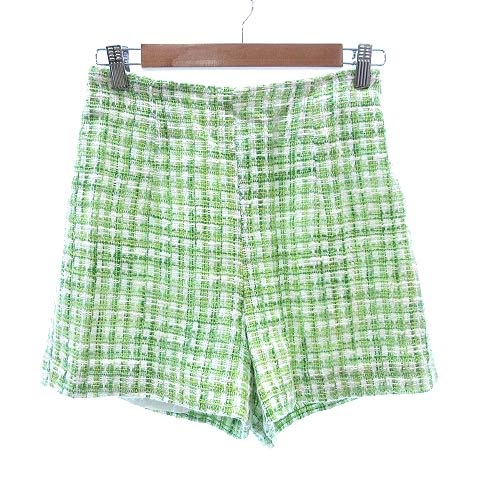 ザラ Zara ショートパンツ ツイード ハイウエスト チェック M 緑 グリーン Ct レディース 195 ベクトルパーク