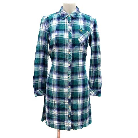 アーノルドパーマー Arnold Palmer Timeless シャツワンピース ひざ丈 チェック 長袖 2 緑 グリーン 紫 パープル Yk レディース 195 ベクトルパーク