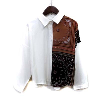 未使用品 セシルマクビー Cecil Mcbee シャツ ブラウス 切替 ペイズリー柄 長袖 M 白 ホワイト 茶 ブラウン Yi レディース 195 ベクトルパーク